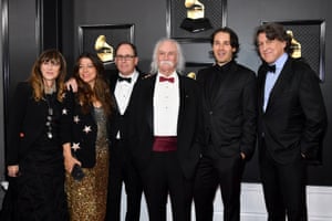 Michele Farinola, Greg Mariotti, David Crosby, and Cameron Crowe attend the 2020 Grammy awards.