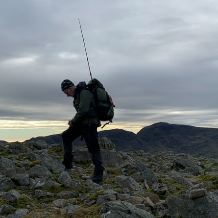One walker broadcasts the event from his backpack transmitter