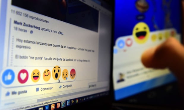A screen showing Facebook’s new Reactions. Users in Ireland and Spain were able to use them last year. 