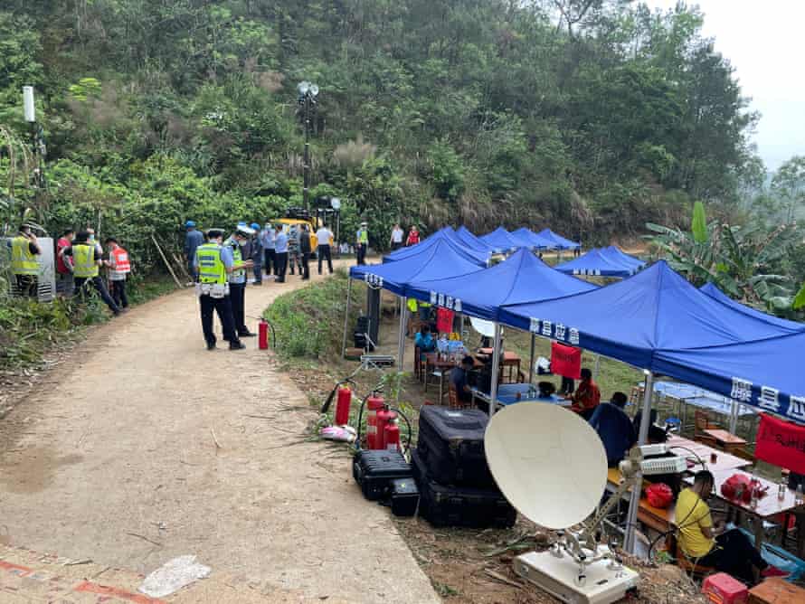 The on-site temporary headquarters set up for rescue work in Tengxian county, in China’s Guangxi Zhuang autonomous region.