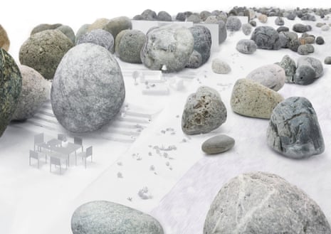 Nature amplified … 8 Villas in Dali, a proposal by Junya Ishigami, uses existing boulders as roof pillars.