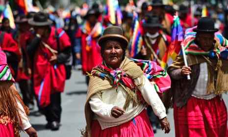 Indigenous people, supporters of Bolivian ex-President Evo Morales, protest against the interim government in La Paz on Friday.