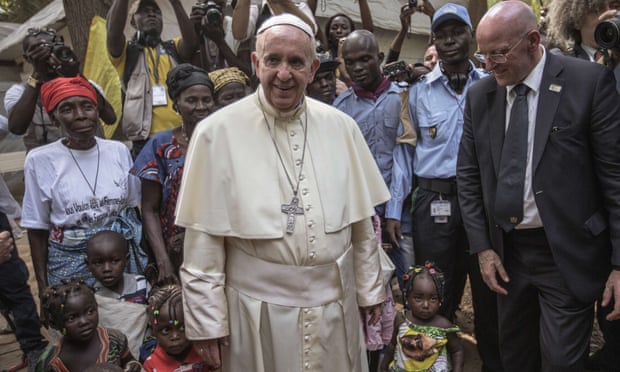 Pope Francis visits an internally displaced people camp in Bangui.