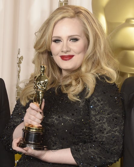 Adele with her Oscar for the theme song to the James Bond film Skyfall.