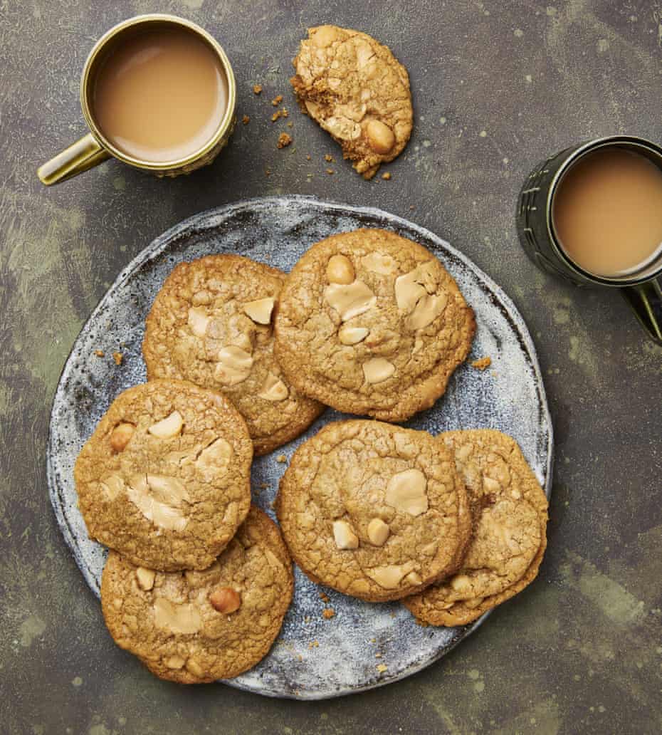 Yotam Ottolenghi’s gluten-free caramelised white chocolate and macadamia cookies.