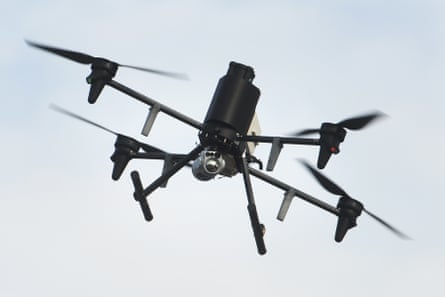 One of the new Flock Safety drones that will be used by the city of Bridgeport, in Bridgeport, Connecticut.
