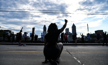 Protesters mark Juneteenth, 2020, in Atlanta, Georgia; the US marks the end of slavery by celebrating with an annual unofficial holiday.