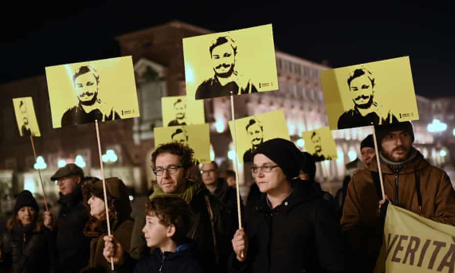 A demonstration in Turin this year marking the fourth anniversary of the disappearance of Giulio Regeni