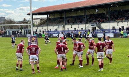 Watsonians players regather behind the posts following a Heriot’s try at Goldenacre last Saturday.