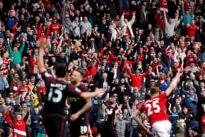 Middlesbrough fans celebrate as Calum Chambers celebrates scoring their second goal against Manchester City