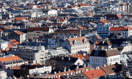 A view of apartment buildings in Vienna, Austria.