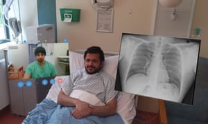 London hospital starts virtual ward rounds for medical students | Society 1 Dr Amir Sam piloting the use of mixed reality technology as a simulated patient with holograms of a chest radiograph and a faculty facilitator
