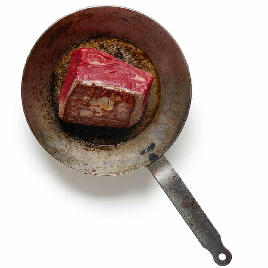 In the same pan, briefly sear the beef fillet all over, until it's well browned and has a decent crust.