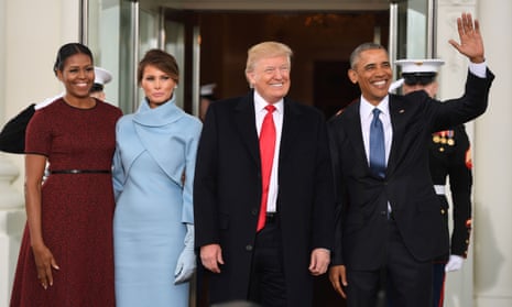 Michelle Obama, Melania Trump, Donald Trump and Barack Obama at Trump’s inauguration in Washington DC on 20 January 2017. 