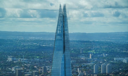 View of the top of the Shard in London.