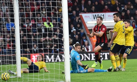 Dan Gosling (third right) scores the opening goal for Bournemouth.