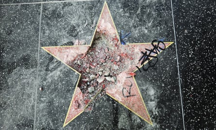 Trump’s star vandalized with a pickaxe on Wednesday, 25 July 2018.