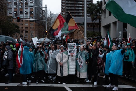 Aboriginal flags are flown at the Sydney pro-Palestine protest