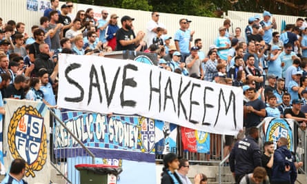 Sydney FC fans display a sign in support for Hakeem al-Araibi in Sydney on 19 January.