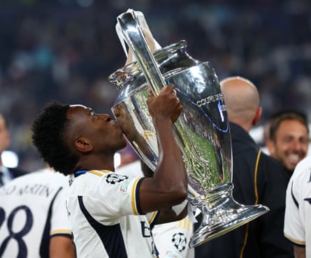 Vinícius Jr after winning the 2024 Champions League final at Wembley in June. Real Madrid’s Brazilian is the frontrunner for this year’s Ballon d’Or.