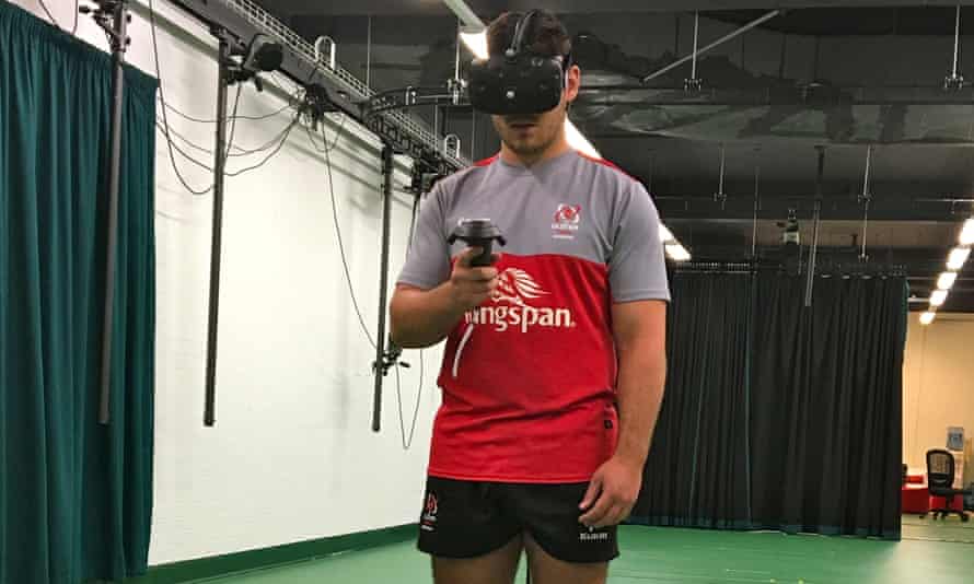 Ulster’s Tom O’Toole, an Ireland under-19s player, uses a rugby virtual reality headset.