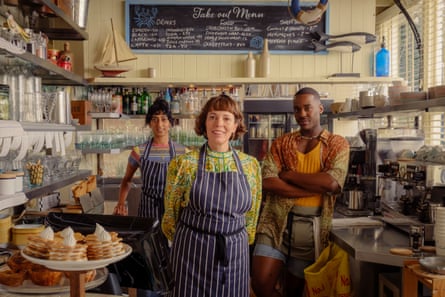 Sunita Mani, Olivia Colman and Ncuti Gatwa in The Roses.