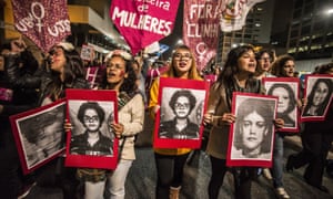 Feminists protest against the impeachment of the Brazilian president, Dilma Rousseff, in Sao Paulo on 26 April.