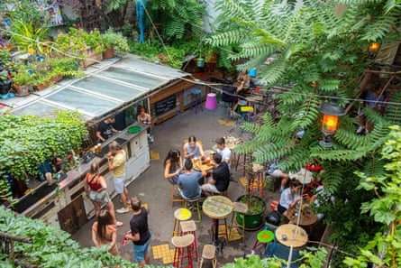aerial view of garden courtyard of a ruin bar