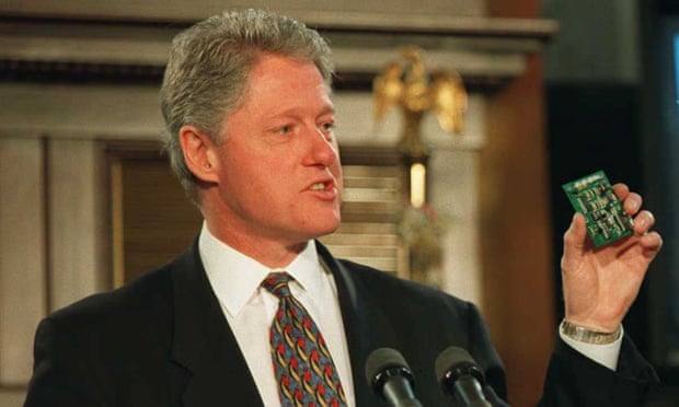 Bill Clinton in Washington, DC after signing the Telecommunications Reform Act, February 1996.