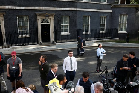 Members of the media in Downing Street.