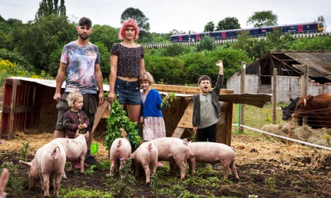 From left, Jona and Mary Conway with their children, Ambrose, Foxglove and Fabian. They run a four-acre smallholding, Purple Patch, at Watercress Farm.