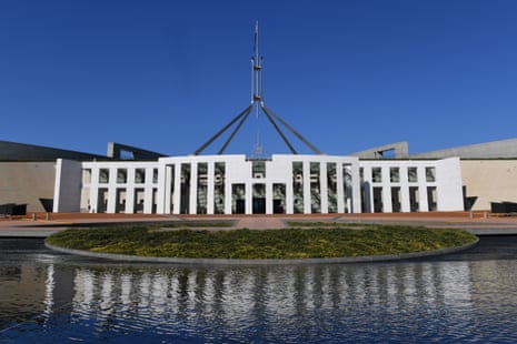 The front entrance of Parliament House, Canberra