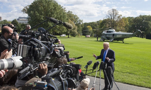 Donald Trump speaks to reporters outside the White House, October 2017.