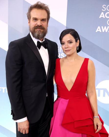 Lily Allen and David Harbour attend the 26th annual Screen Actors Guild awards in Los Angeles, California, in 2020.