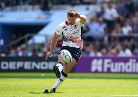 Saracens’ Owen Farrell kicks a penalty during the Gallagher Premiership final at Twickenham against Sale Sharks.