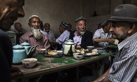 Uighur men at a teahouse in Kashgar in July 2017.