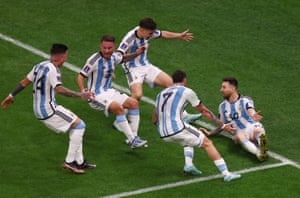 Lionel Messi celebrates with his teammates