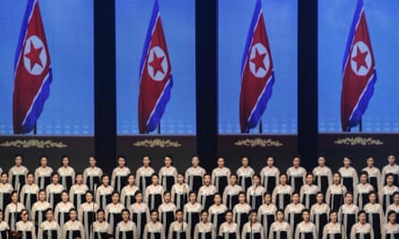 Performers take part in a concert at the Pyongyang Indoor Stadium. North Korea began celebrating its 70th birthday with a concert showcasing its achievements.