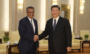 Tedros Adhanom Ghebreyesus and Xi Jinping in Beijing on 28 January.