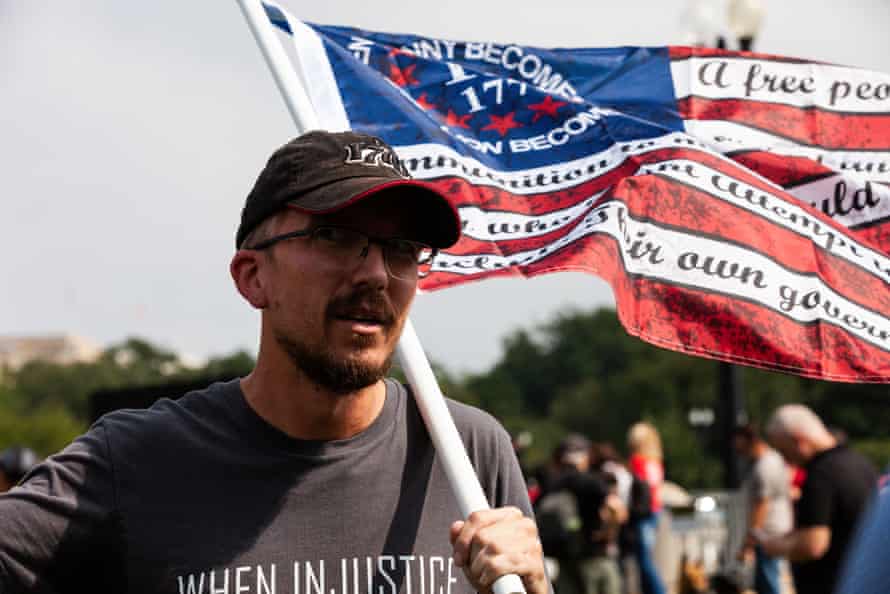 A protester attends the Justice for J6 rally in Washington DC on Saturday.