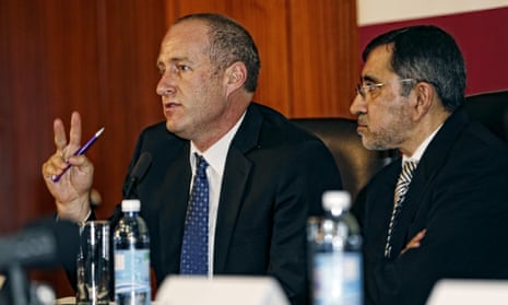 Prof Van der Merwe (L) and Prof Rafique Moosa at a press conference in March where they announced the successful penis transplant.
