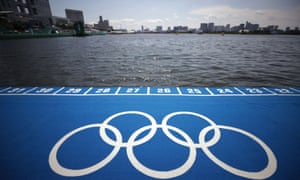 The Olympic rings at Odaiba Marine Park in Tokyo.