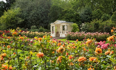 The Rose Garden and summer house in the Buckingham Palace garden.