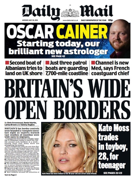 Mail front page: Britain's wide open borders