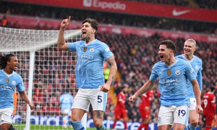 John Stones celebrates giving Manchester City the lead