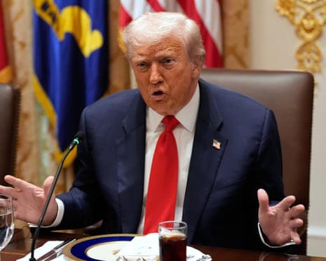 Donald Trump in the cabinet room during a meeting with Argentina’s president Javier Milei at the White House.