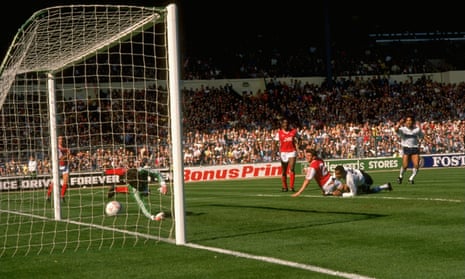 Brian Stein scores the winning goal for Luton against Arsenal in the League Cup final in 1988.