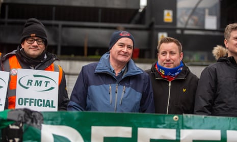 Mick Lynchat, general secretary of the National Union of Rail, Maritime and Transport Workers (RMT), picket line outside Euston station as the UK rail strike continues.