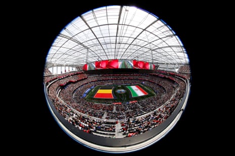 An view of opening ceremony for the FIFA World Cup Group G soccer match between the IR Iran and the Belgium in Inglewood, California