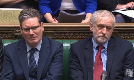 The shadow Brexit secretary, Sir Keir Starmer, and the Labour leader, Jeremy Corbyn, in the House of Commons on Monday.